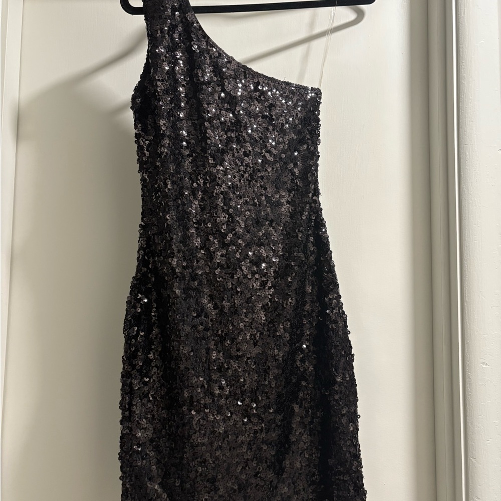 Glamorous Black Sequin One-Shoulder Mini Dress